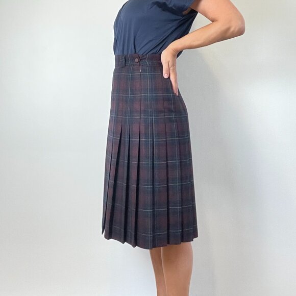 Vintage 90s A-Line Tartan Plaid Pleated Skirt - Size M - Picture 5 of 13